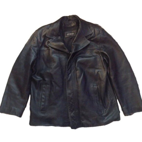 Black Old Stock Vintage Guess Butter Soft Leather Jacket W Removable Liner L - Picture 3 of 16